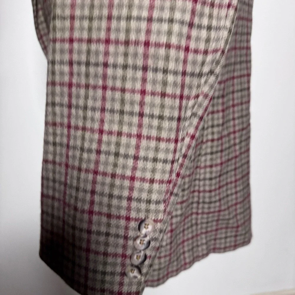 1980s Stanley Blacker Blazer Mens 38R Gray Burgundy Plaid Wool Vintage USA